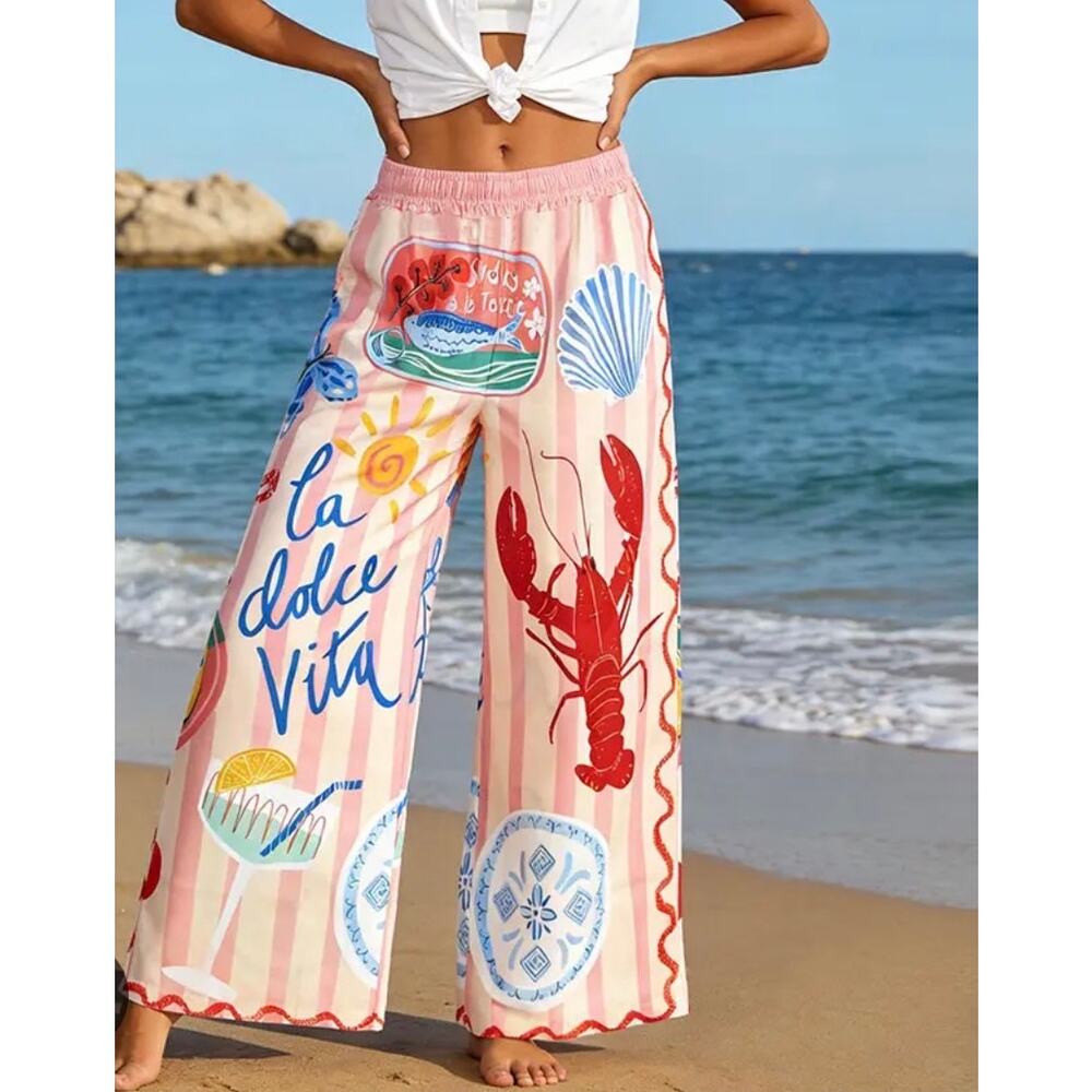 New nice to meet you palazzo pink & red lobster pants sz XXXL 18 TikTok viral - Picture 4 of 5